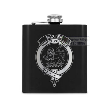 Tartan Vibes Clothing Baxter Crest Hip Flask Set 7oz Black Stainless Steel with A Gift Box