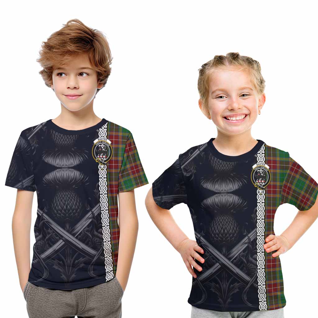 Tartan Vibes Clothing Baxter Tartan Kid T-Shirt with Family Crest Cross Sword Thistle Celtic Vibes