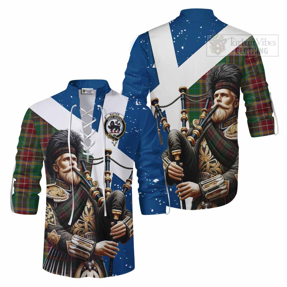Tartan Vibes Clothing Baxter Tartan Ghillie Kilt Shirt with Family Crest Scottish Bagpiper Vibes