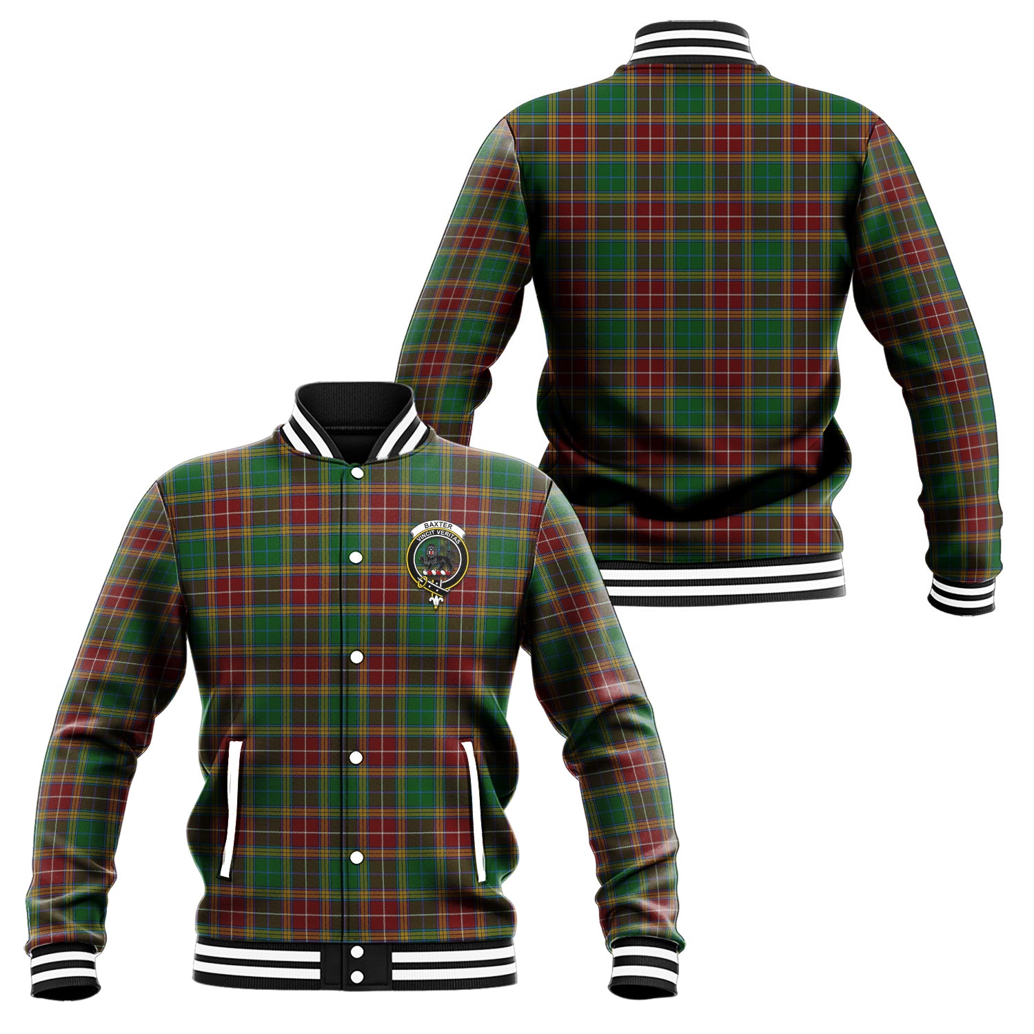 Baxter Tartan Baseball Jacket with Family Crest Unisex - Tartan Vibes Clothing