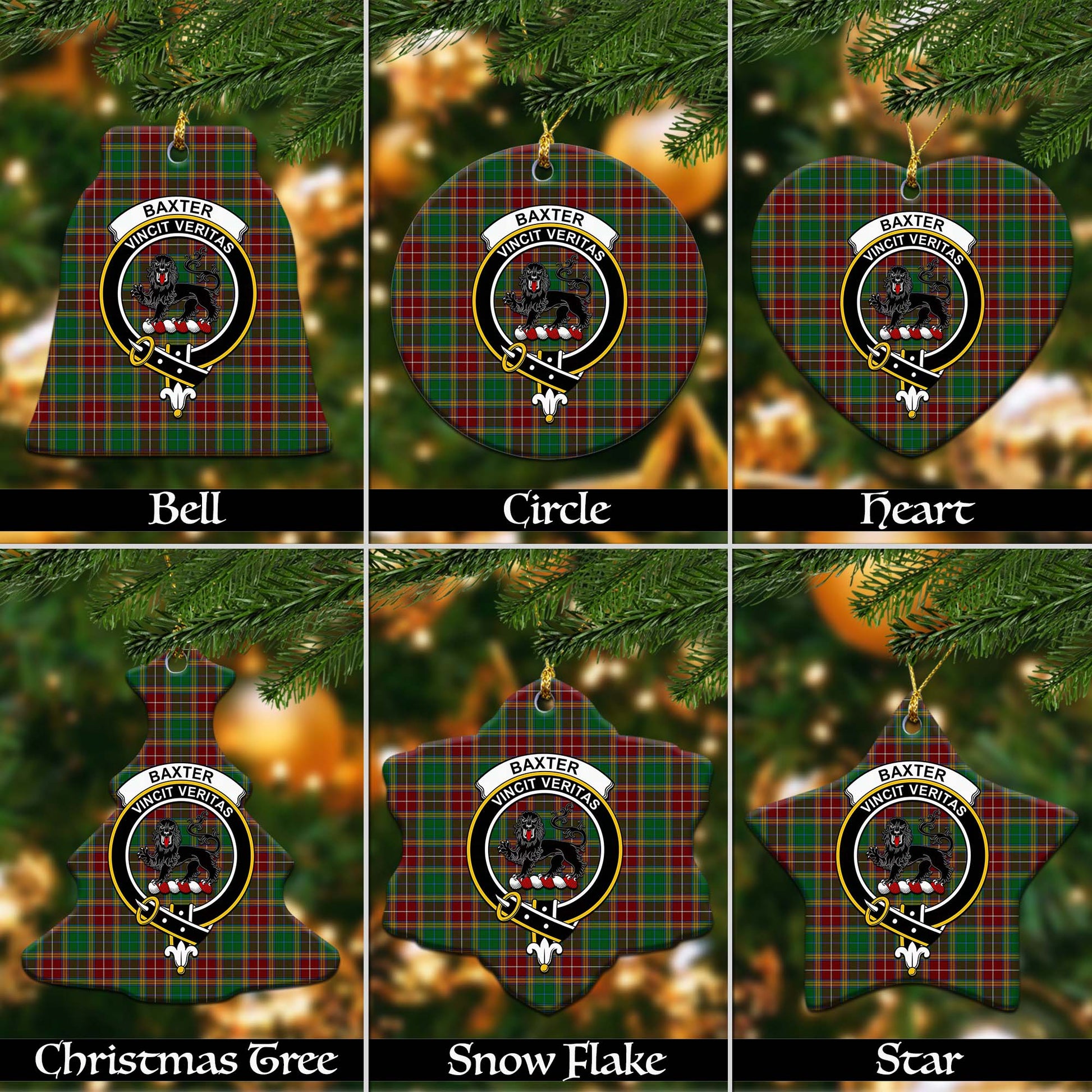 Baxter Tartan Christmas Ornaments with Family Crest Ceramic Bell Pack 1: ornament * 1 piece - Tartanvibesclothing