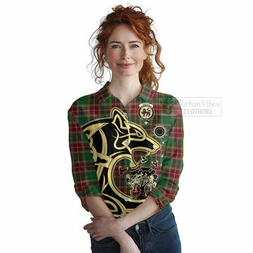 Tartan Vibes Clothing Baxter Tartan Women's Casual Shirt with Family Crest Celtic Wolf Style