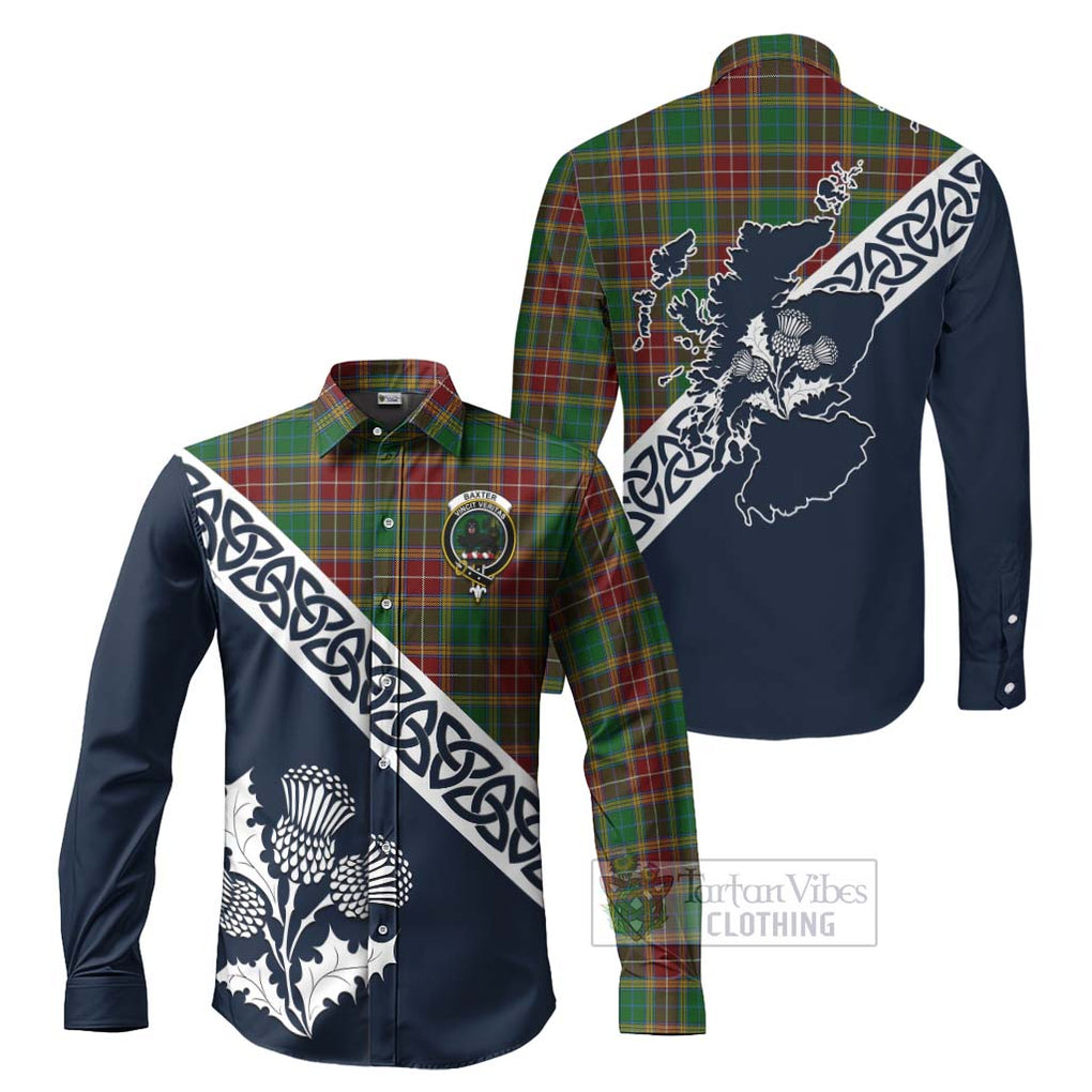 Tartan Vibes Clothing Baxter Tartan Long Sleeve Button Shirt Featuring Thistle and Scotland Map