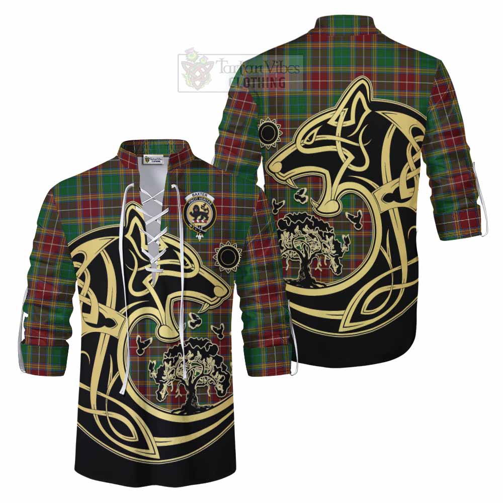 Tartan Vibes Clothing Baxter Tartan Ghillie Kilt Shirt with Family Crest Celtic Wolf Style