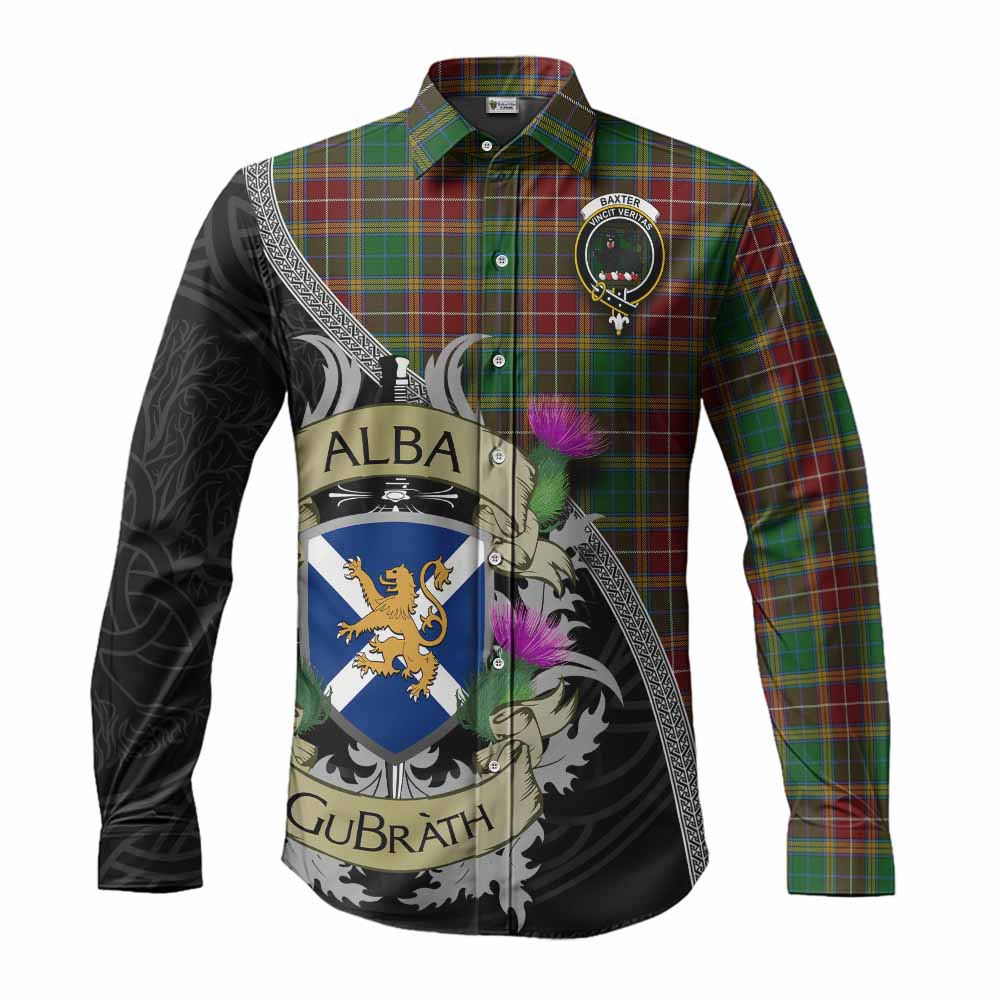 Tartan Vibes Clothing Baxter Tartan Family Crest Long Sleeve Button Shirt Lion Rampant Royal Thistle Shield Celtic Inspired