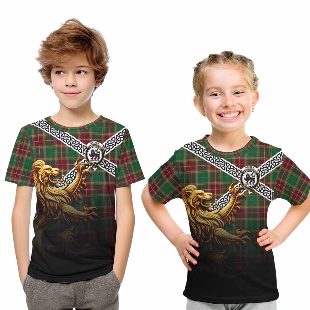 Tartan Vibes Clothing Baxter Crest Tartan Kid T-Shirt with Golden Lion Emblem Celtic Style
