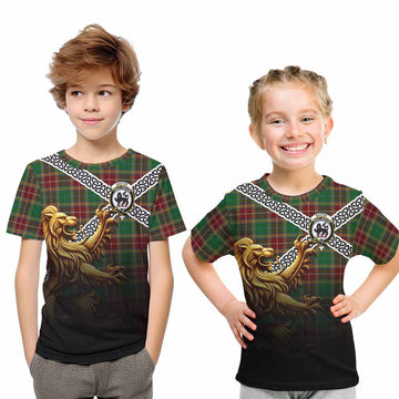 Tartan Vibes Clothing Baxter Crest Tartan Kid T-Shirt with Golden Lion Emblem Celtic Style
