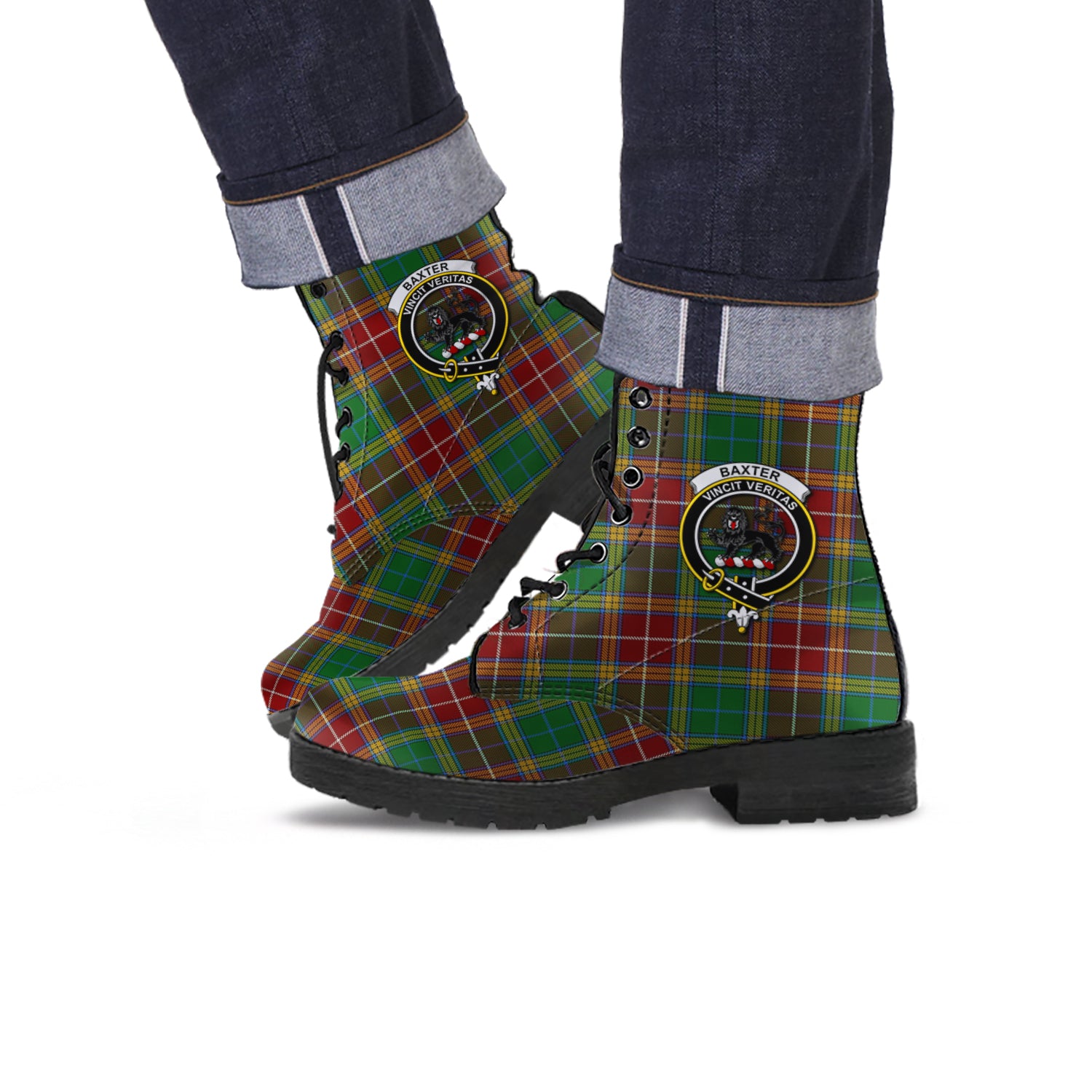 Baxter Tartan Leather Boots with Family Crest - Tartanvibesclothing