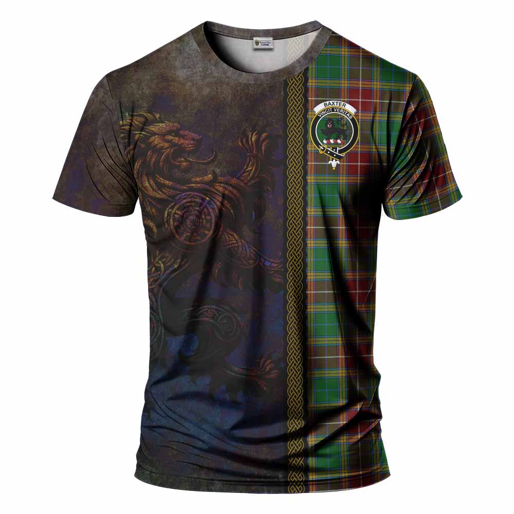 Tartan Vibes Clothing Baxter Tartan Family Crest T-Shirt Alba Gu Brath Be Brave Lion Ancient Style