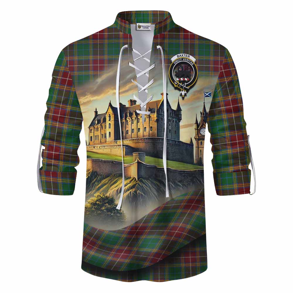 Tartan Vibes Clothing Baxter Tartan Family Crest Ghillie Kilt Shirt with Scottish Ancient Castle Style