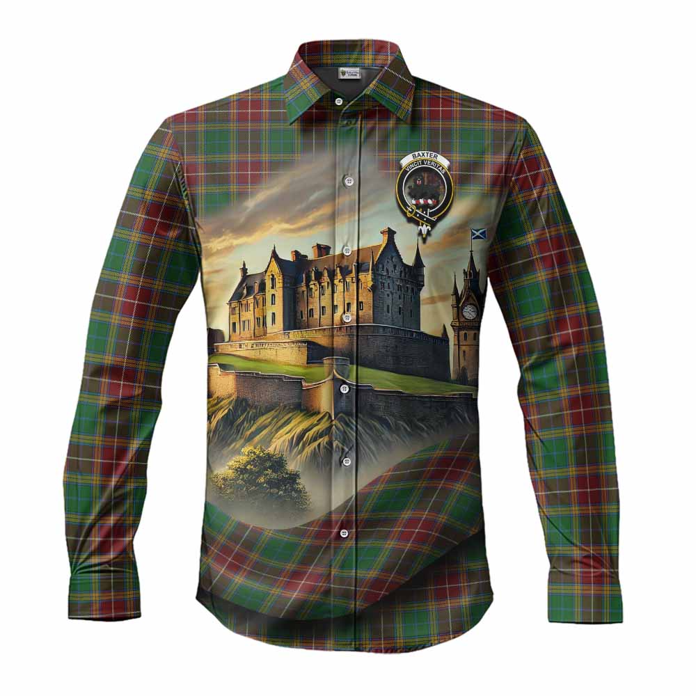 Tartan Vibes Clothing Baxter Tartan Family Crest Long Sleeve Button Shirt with Scottish Ancient Castle Style