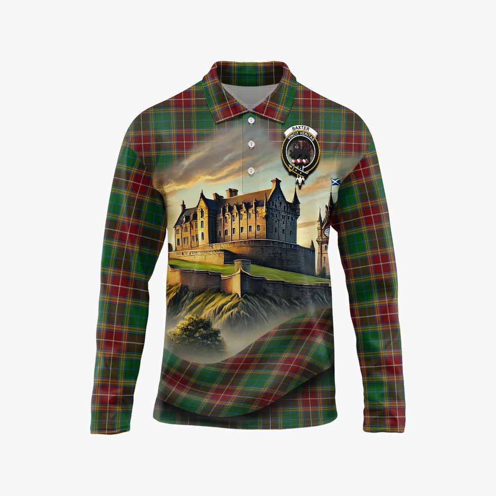 Tartan Vibes Clothing Baxter Tartan Family Crest Long Sleeve Polo Shirt with Scottish Ancient Castle Style
