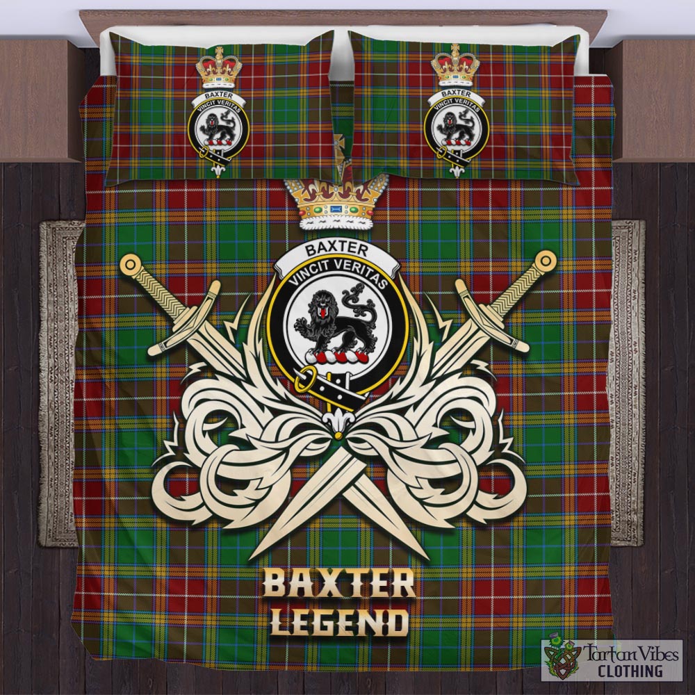 Tartan Vibes Clothing Baxter Tartan Bedding Set with Clan Crest and the Golden Sword of Courageous Legacy