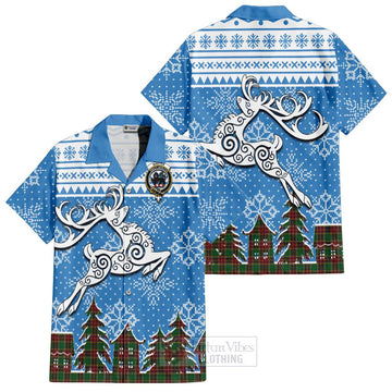 Tartan Vibes Clothing Baxter Clan Christmas Short Sleeve Button Shirt Celtic Reindeer Style