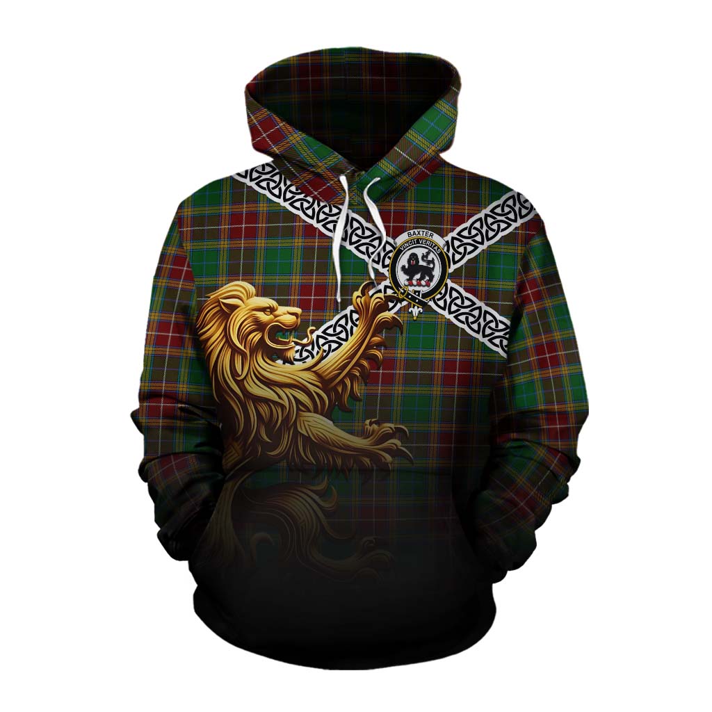 Tartan Vibes Clothing Baxter Crest Tartan Cotton Hoodie with Golden Lion Emblem Celtic Style
