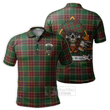 Tartan Vibes Clothing Baxter Tartan Polo Shirt with Family Crest and Bearded Skull Holding Bottles of Whiskey