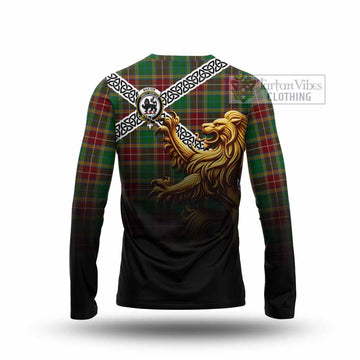Tartan Vibes Clothing Baxter Crest Tartan Long Sleeve T-Shirt with Golden Lion Emblem Celtic Style