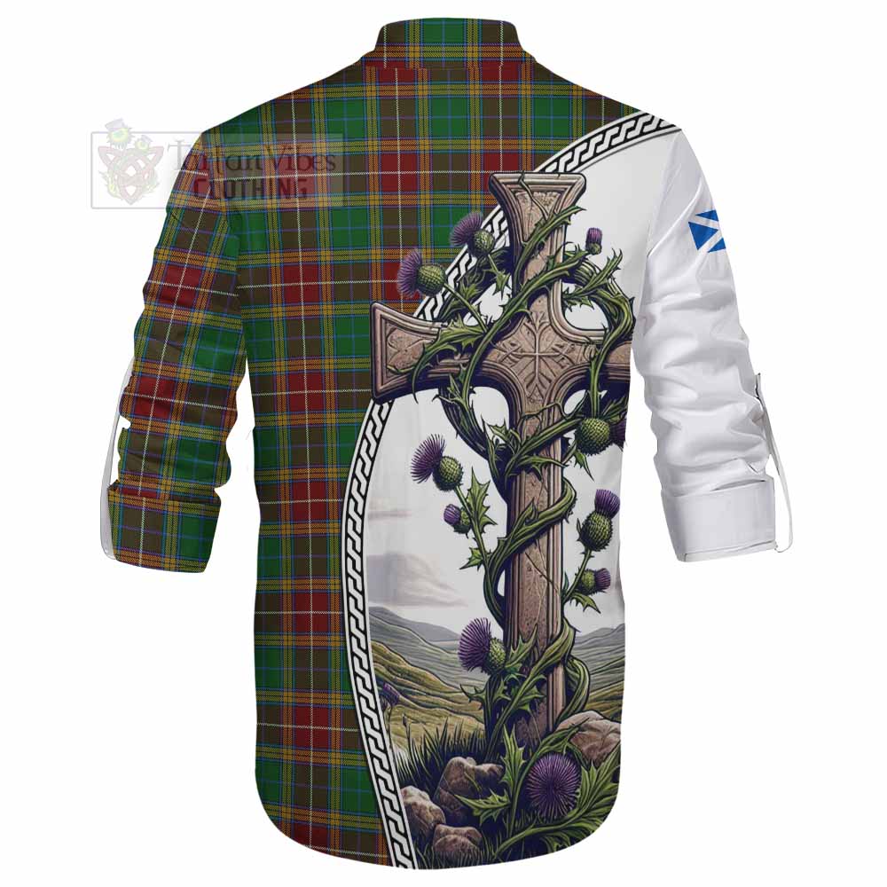 Tartan Vibes Clothing Baxter Tartan Ghillie Kilt Shirt with Family Crest and St. Andrew's Cross Accented by Thistle Vines
