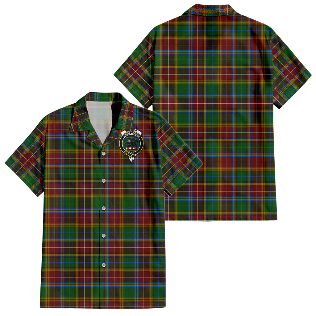 Baxter Tartan Short Sleeve Button Down Shirt with Family Crest - Tartanvibesclothing