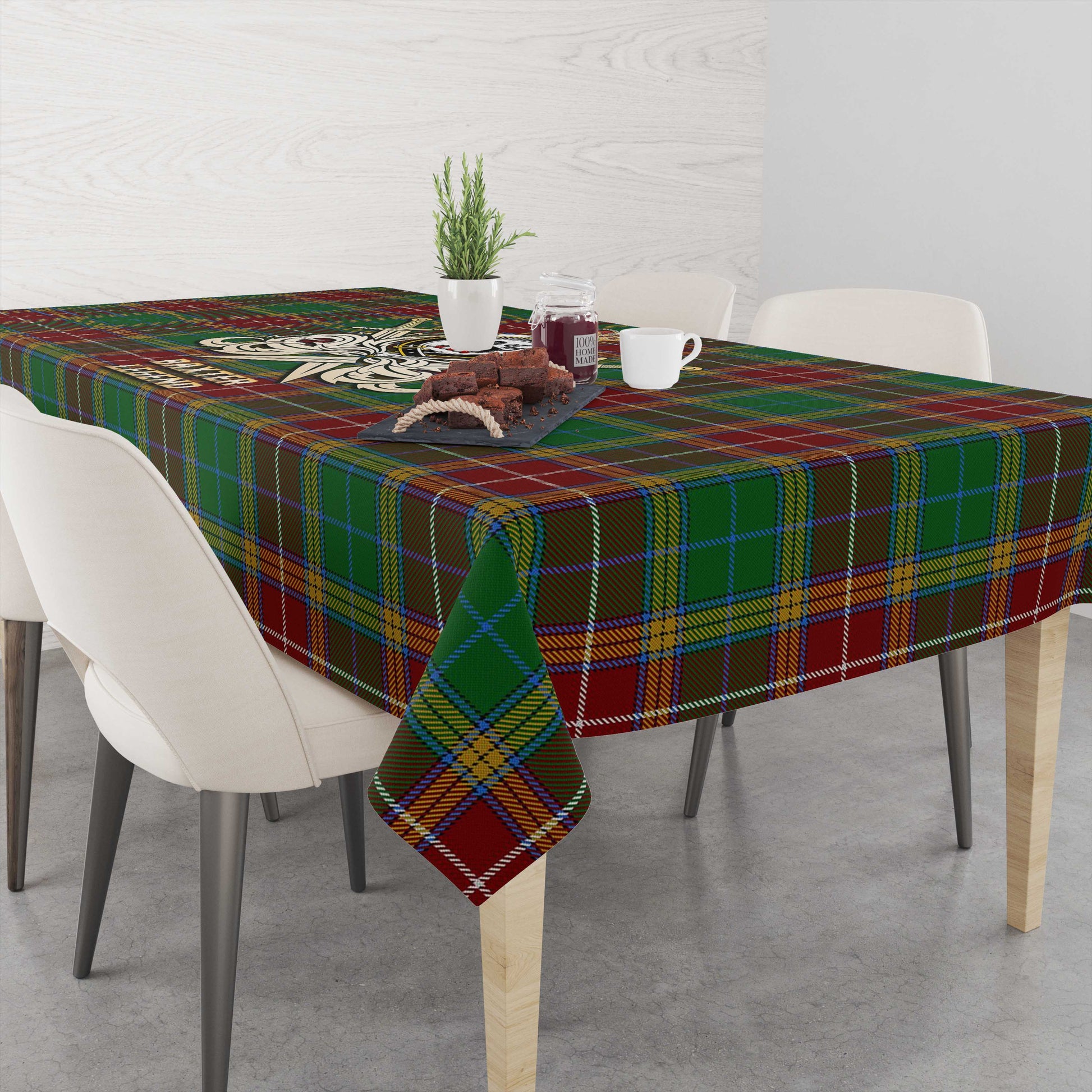 Tartan Vibes Clothing Baxter Tartan Tablecloth with Clan Crest and the Golden Sword of Courageous Legacy
