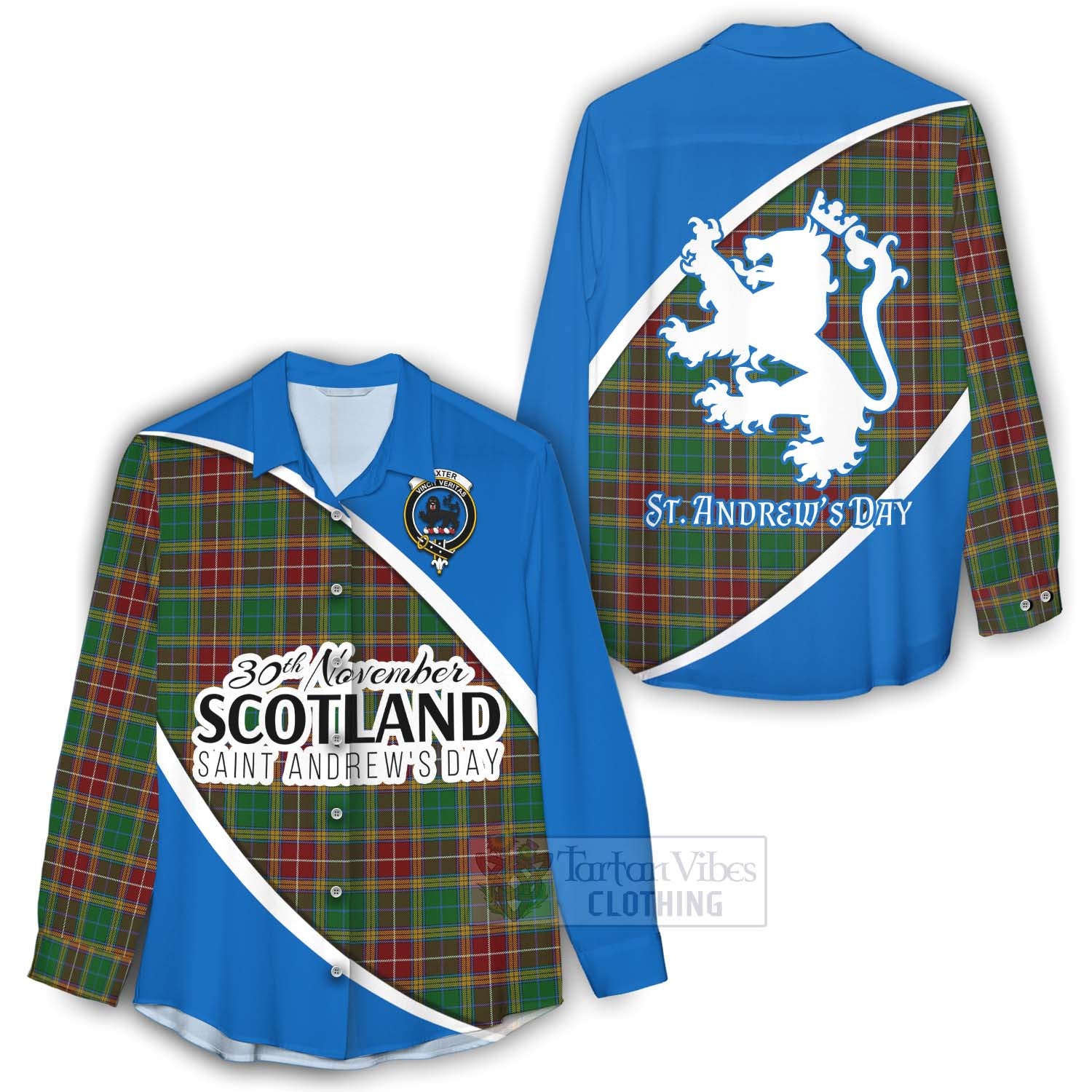 Tartan Vibes Clothing Baxter Family Crest Tartan Women's Casual Shirt Celebrate Saint Andrew's Day in Style