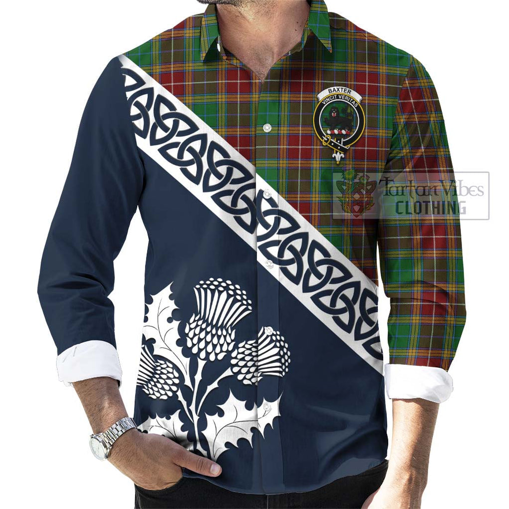 Tartan Vibes Clothing Baxter Tartan Long Sleeve Button Shirt Featuring Thistle and Scotland Map