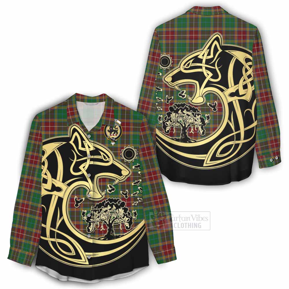 Tartan Vibes Clothing Baxter Tartan Women's Casual Shirt with Family Crest Celtic Wolf Style