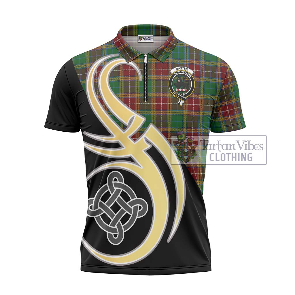 Tartan Vibes Clothing Baxter Tartan Zipper Polo Shirt with Family Crest and Celtic Symbol Style