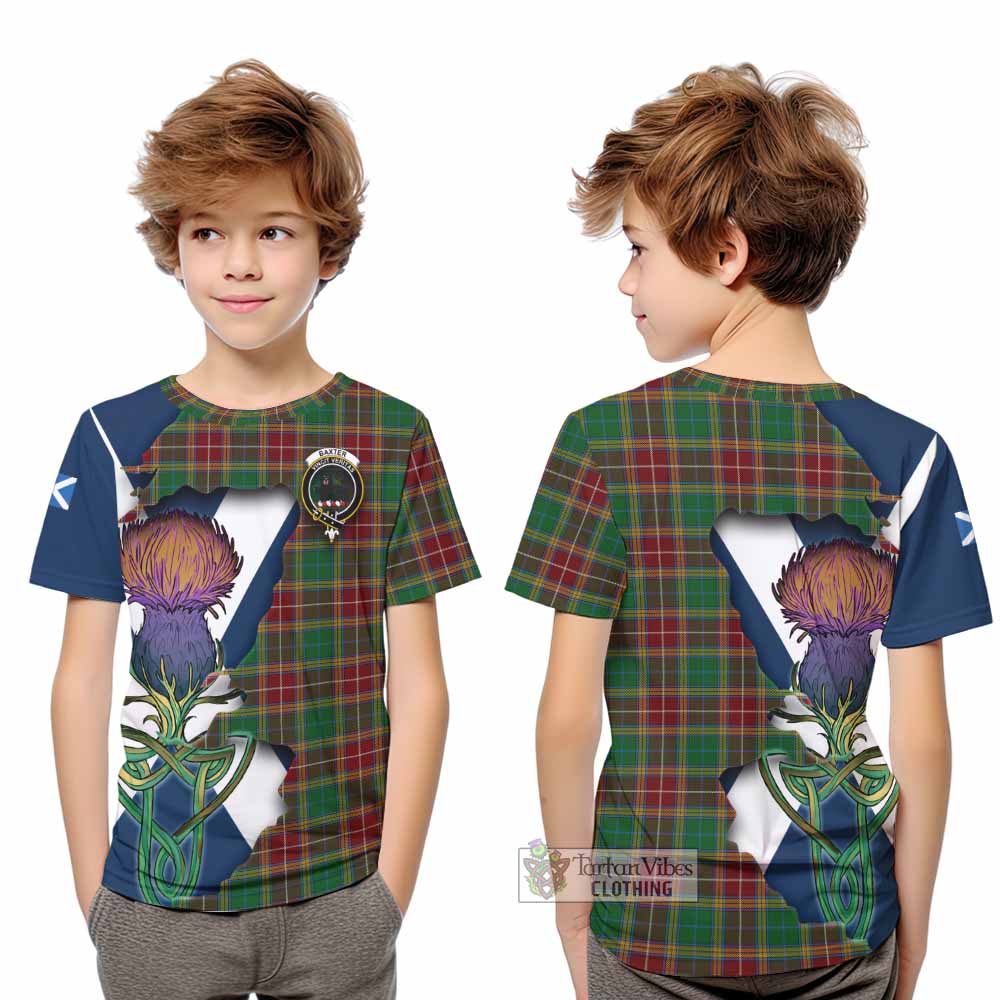 Tartan Vibes Clothing Baxter Tartan Family Crest Kid T-Shirt Scottish Thistle Celtic Inspired