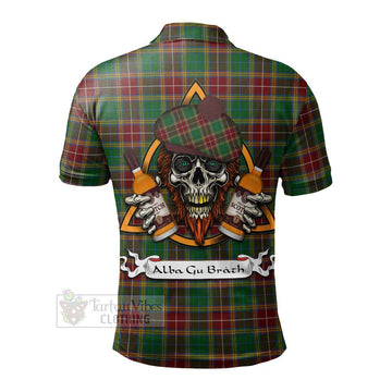Tartan Vibes Clothing Baxter Tartan Polo Shirt with Family Crest and Bearded Skull Holding Bottles of Whiskey