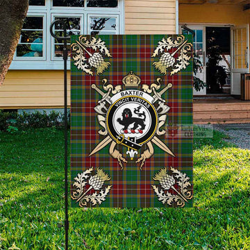 Tartan Vibes Clothing Baxter Tartan Flag with Family Crest and Golden Thistle Crossed Sword Design