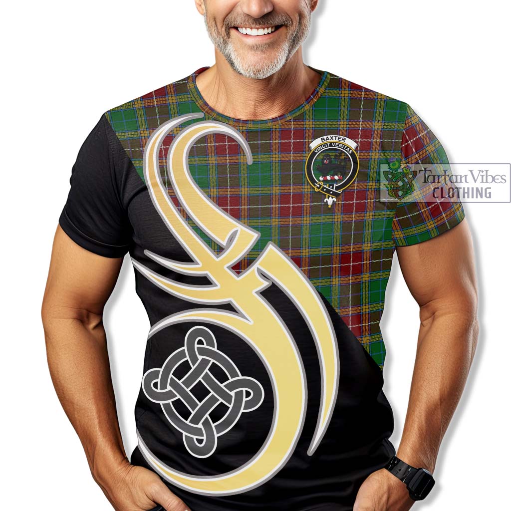 Tartan Vibes Clothing Baxter Tartan T-Shirt with Family Crest and Celtic Symbol Style