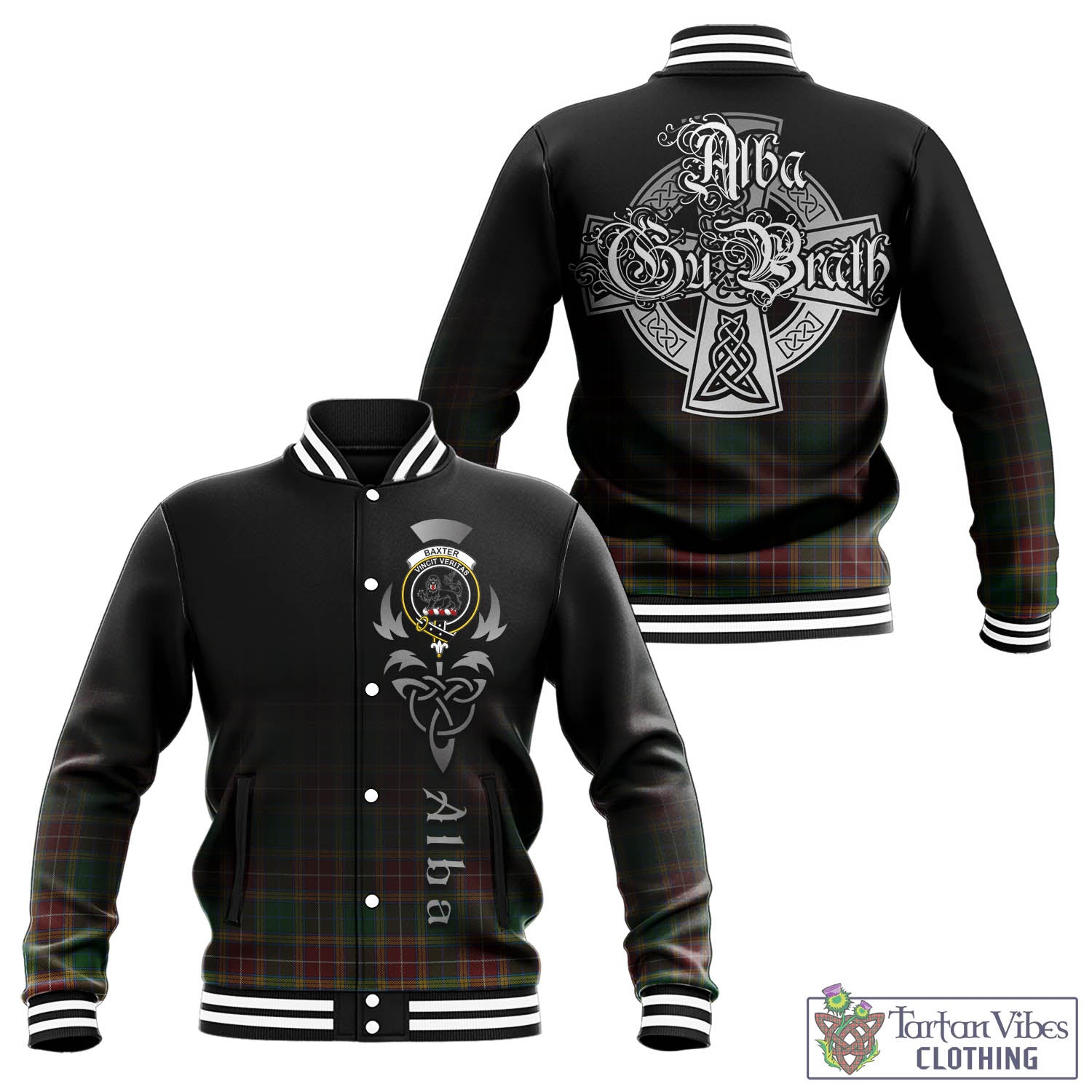 Baxter Tartan Baseball Jacket Featuring Alba Gu Brath Family Crest Celtic Inspired - Tartan Vibes Clothing