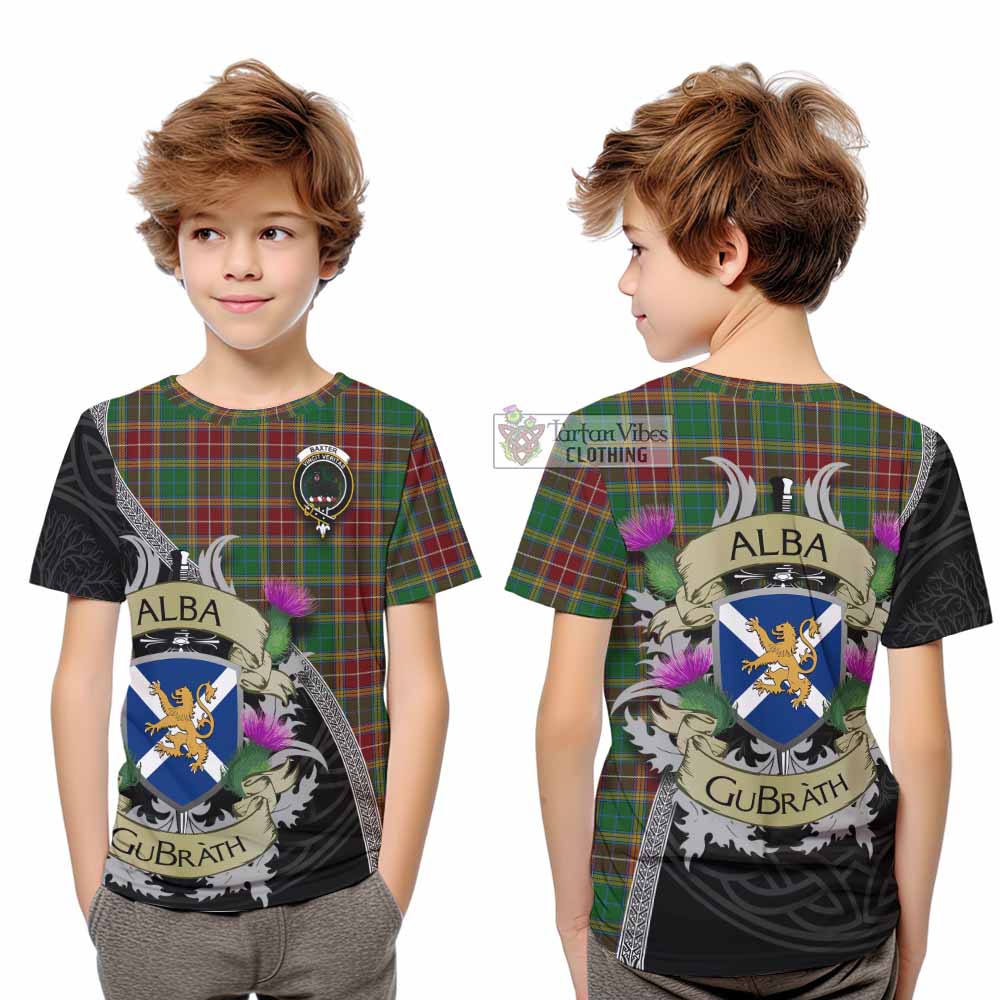 Tartan Vibes Clothing Baxter Tartan Family Crest Kid T-Shirt Lion Rampant Royal Thistle Shield Celtic Inspired