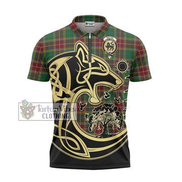 Baxter Tartan Zipper Polo Shirt with Family Crest Celtic Wolf Style - Tartanvibesclothing Shop