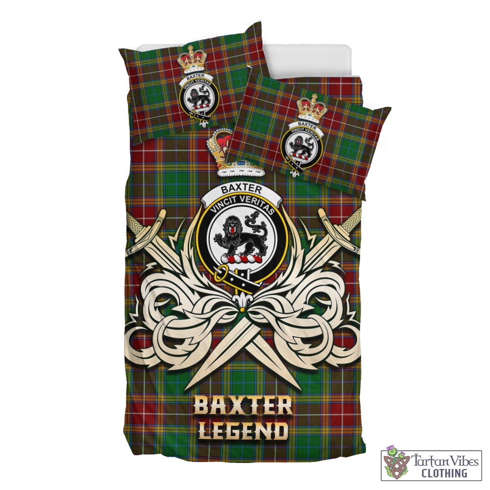 Tartan Vibes Clothing Baxter Tartan Bedding Set with Clan Crest and the Golden Sword of Courageous Legacy
