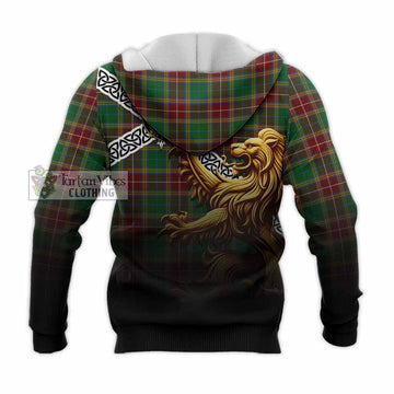 Baxter Crest Tartan Knitted Hoodie with Golden Lion Emblem Celtic Style