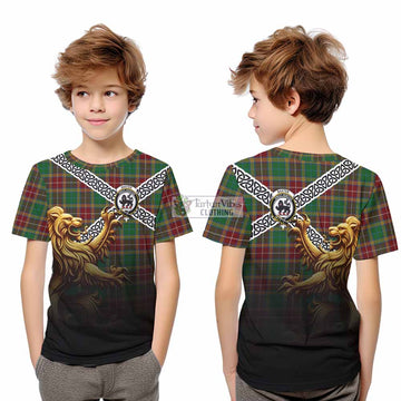 Tartan Vibes Clothing Baxter Crest Tartan Kid T-Shirt with Golden Lion Emblem Celtic Style