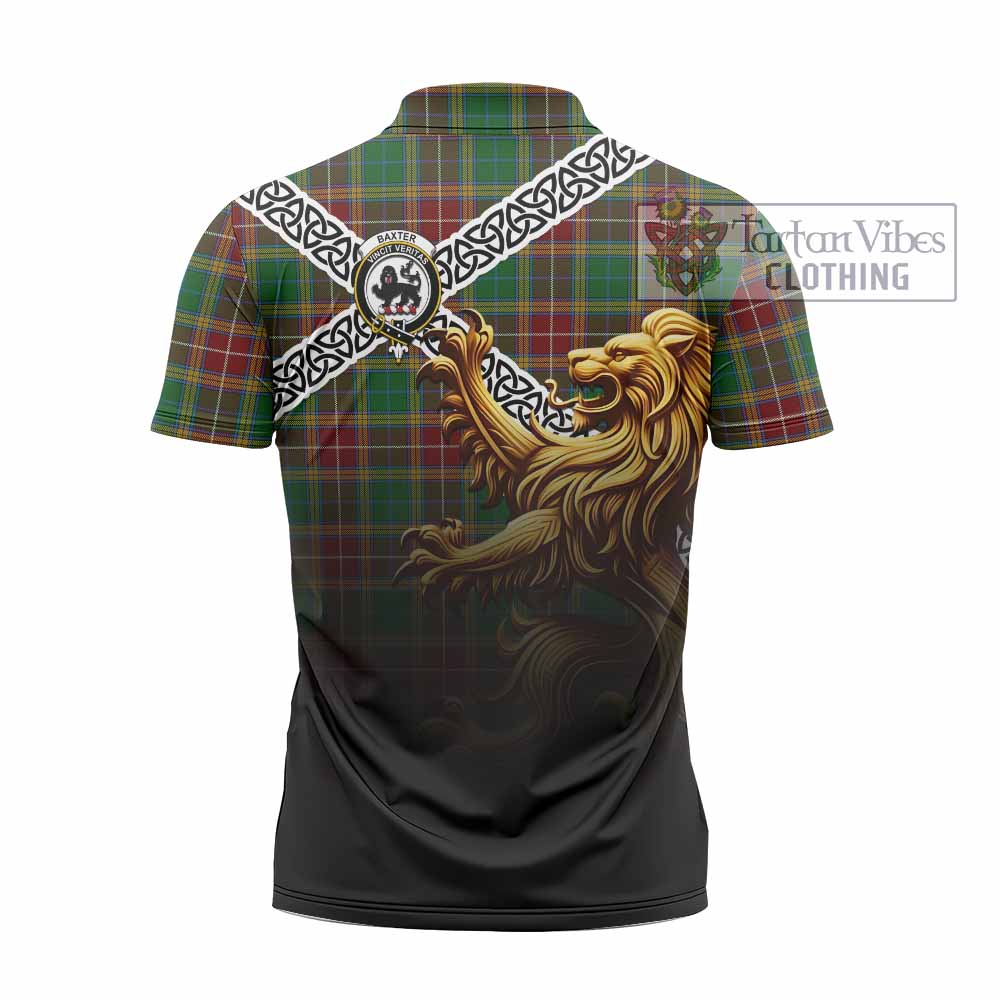 Tartan Vibes Clothing Baxter Crest Tartan Zipper Polo Shirt with Golden Lion Emblem Celtic Style