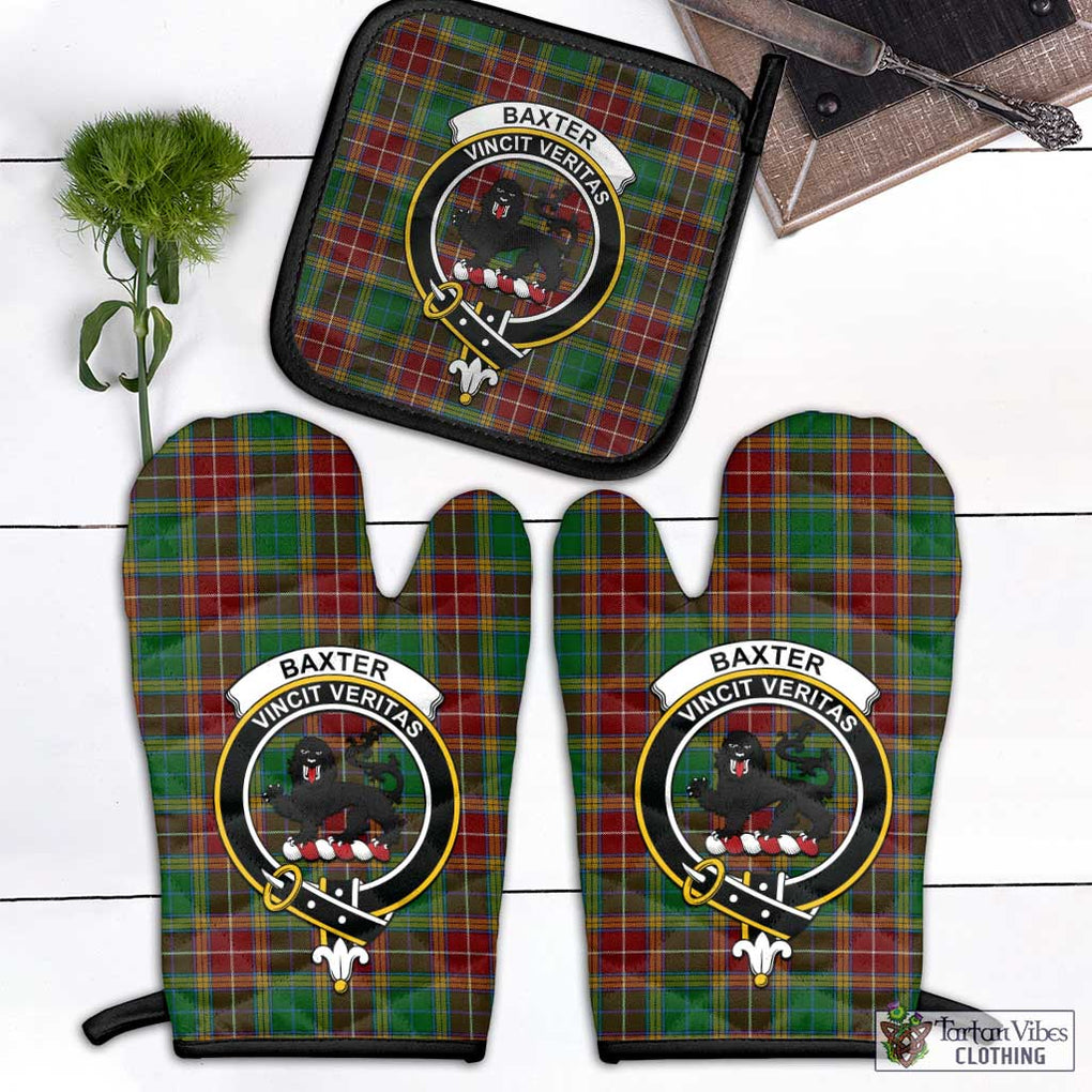 Baxter Tartan Combo Oven Mitt & Pot-Holder with Family Crest Combo 1 Oven Mitt & 1 Pot-Holder Black - Tartan Vibes Clothing