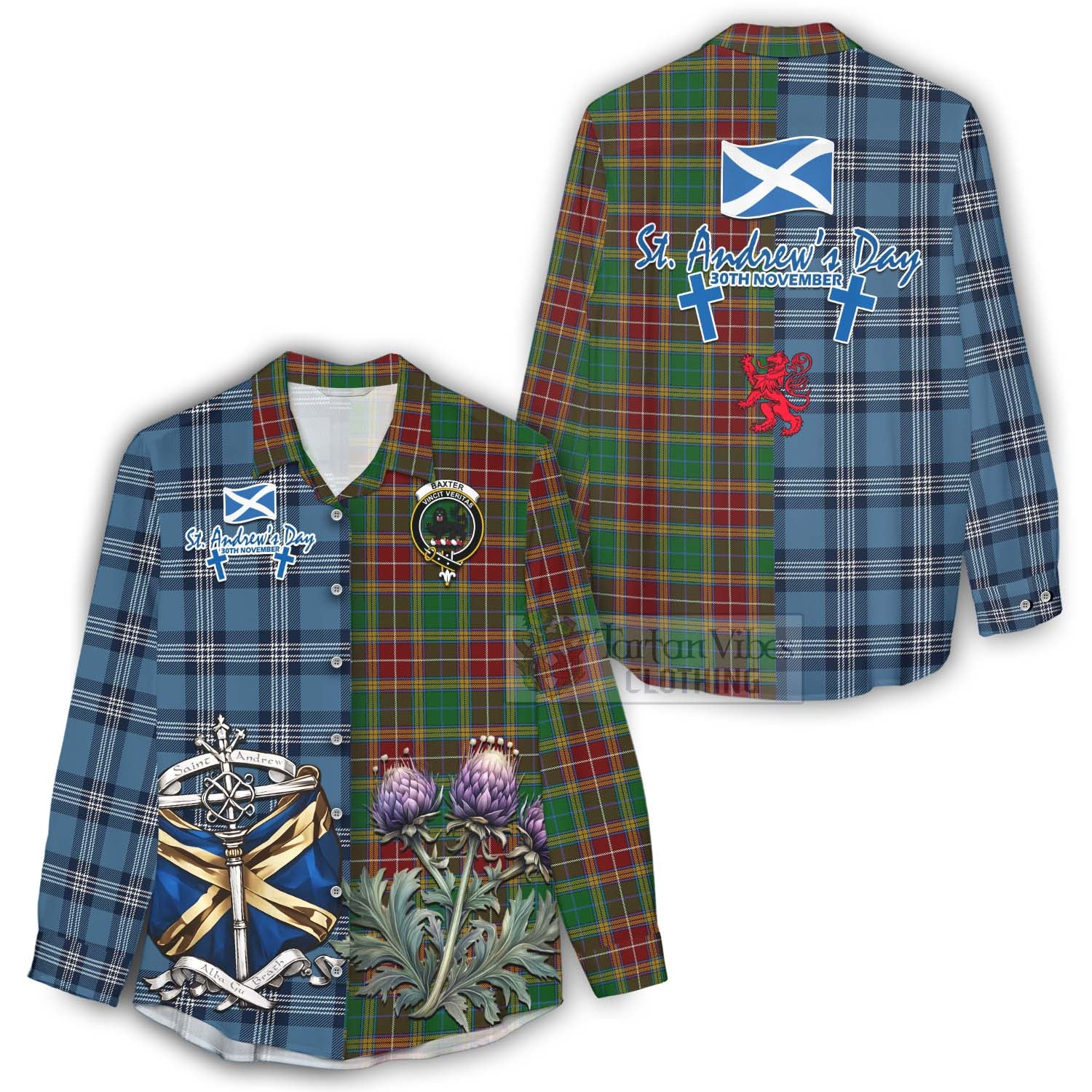 Tartan Vibes Clothing Baxter Tartan Women's Casual Shirt Happy St. Andrew's Day Half Tartan Style