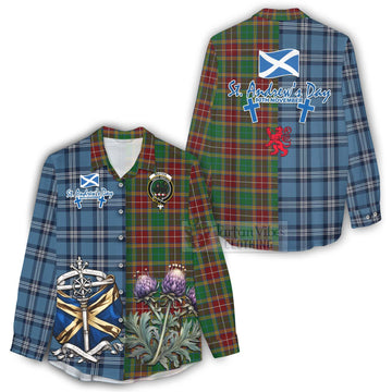 Tartan Vibes Clothing Baxter Tartan Women's Casual Shirt Happy St. Andrew's Day Half Tartan Style