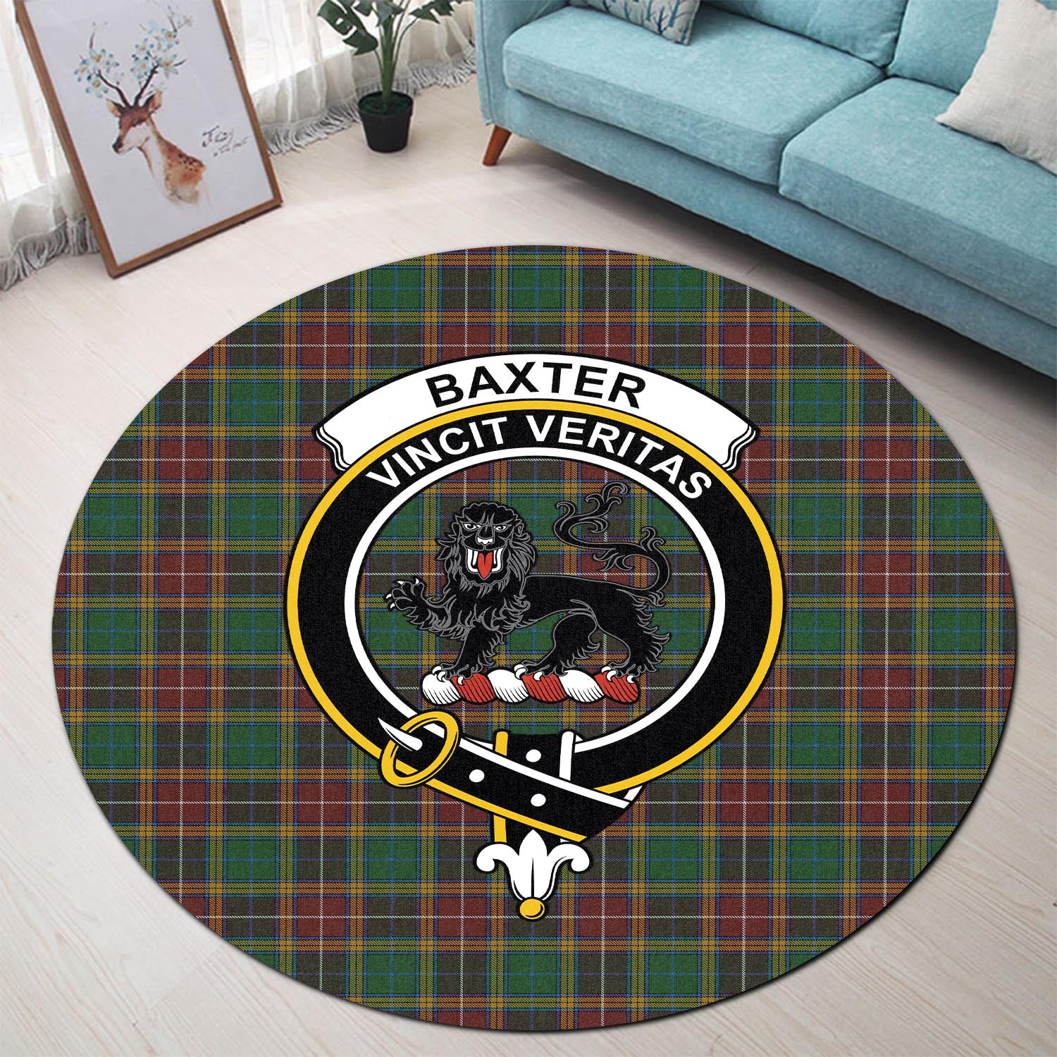 Baxter Tartan Round Rug with Family Crest - Tartanvibesclothing
