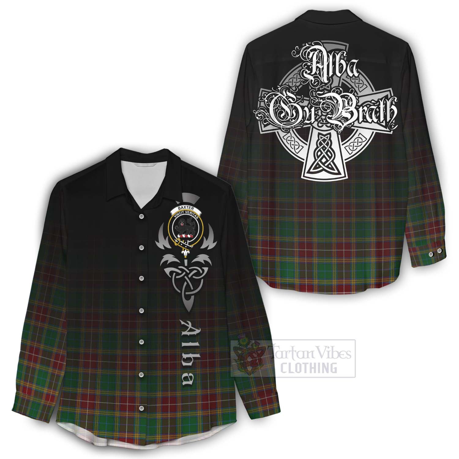 Tartan Vibes Clothing Baxter Tartan Women's Casual Shirt Featuring Alba Gu Brath Family Crest Celtic Inspired