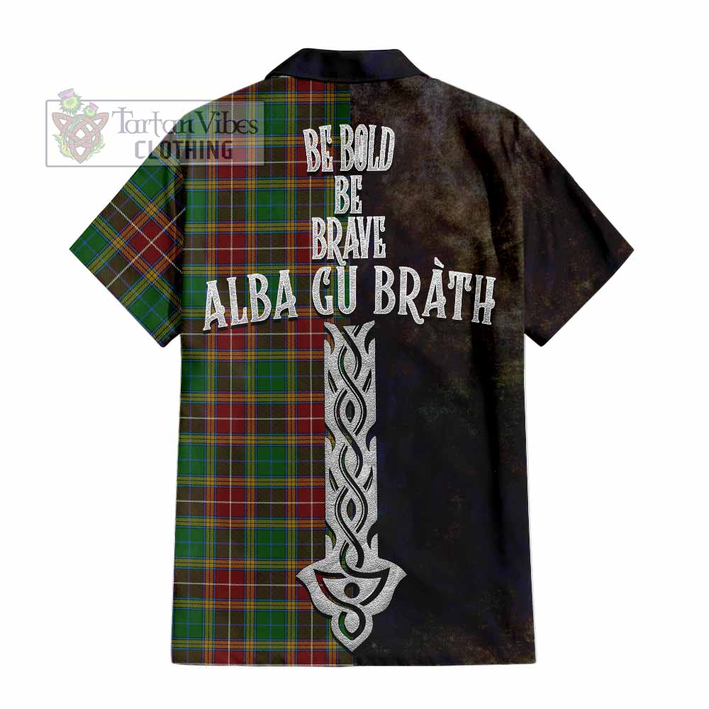 Tartan Vibes Clothing Baxter Tartan Family Crest Short Sleeve Button Shirt Alba Gu Brath Be Brave Lion Ancient Style