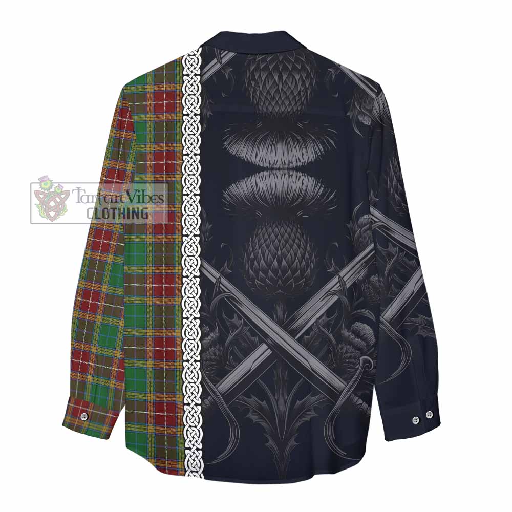 Tartan Vibes Clothing Baxter Tartan Women's Casual Shirt with Family Crest Cross Sword Thistle Celtic Vibes