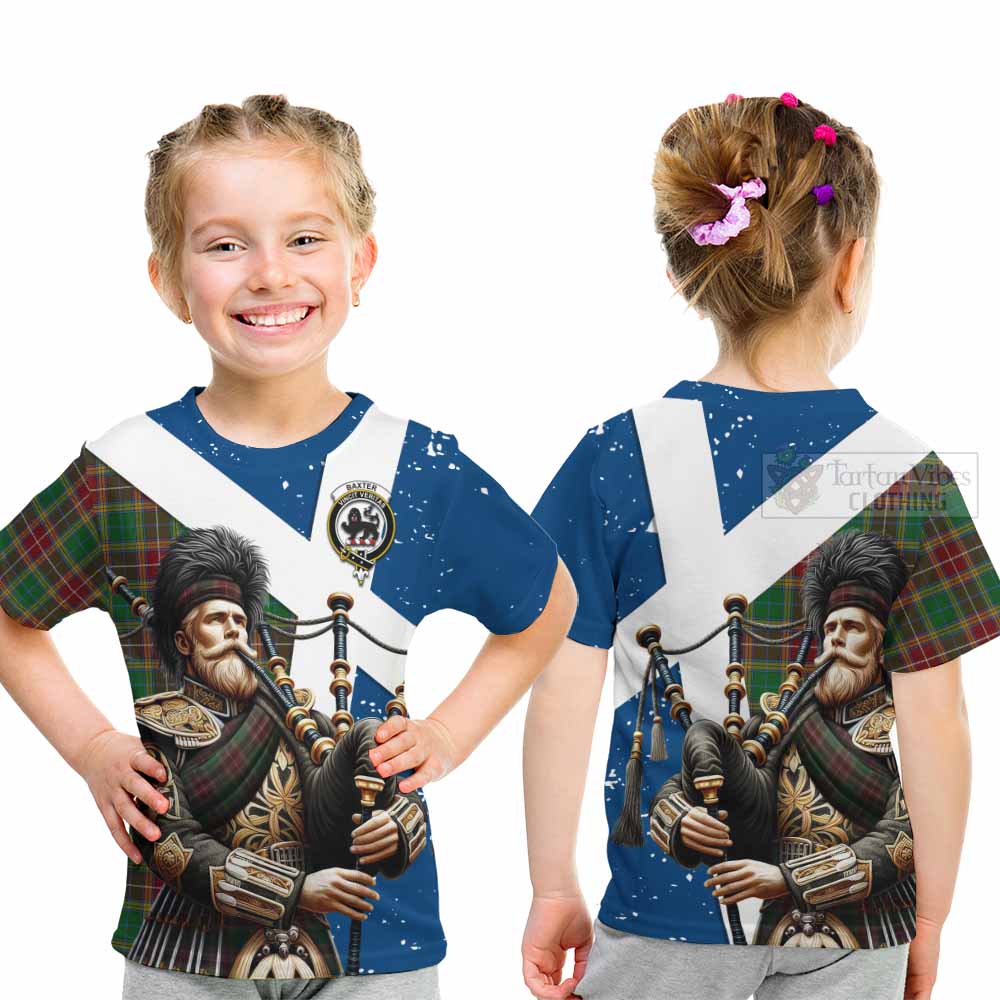 Tartan Vibes Clothing Baxter Tartan Kid T-Shirt with Family Crest Scottish Bagpiper Vibes