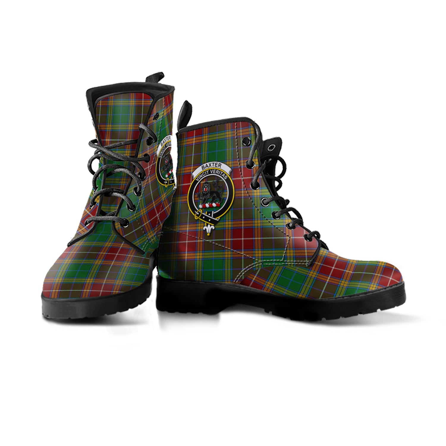 Baxter Tartan Leather Boots with Family Crest - Tartanvibesclothing