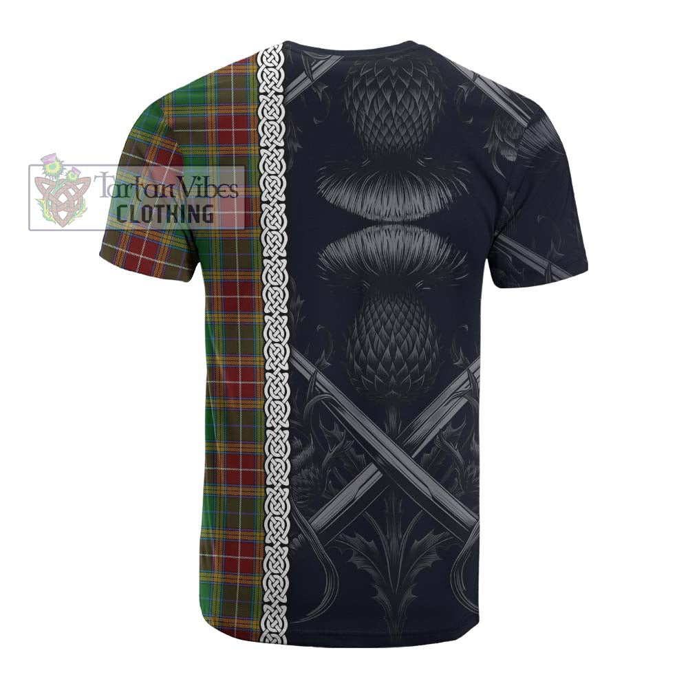 Tartan Vibes Clothing Baxter Tartan Cotton T-shirt with Family Crest Cross Sword Thistle Celtic Vibes