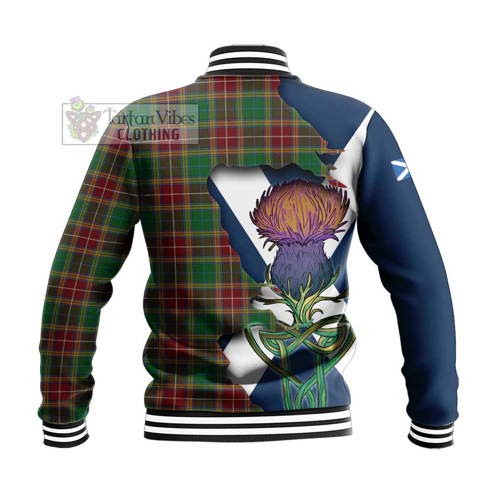 Tartan Vibes Clothing Baxter Tartan Family Crest Baseball Jacket Scottish Thistle Celtic Inspired